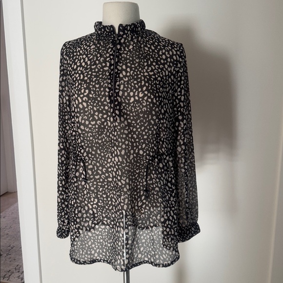 MARC CAIN Black and White Patterned Sheered Blouse S/M - Picture 2 of 6